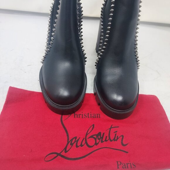 Christian Louboutin Black Out Line Stud Spike Lug Heel Leather Boot - Picture 8 of 11
